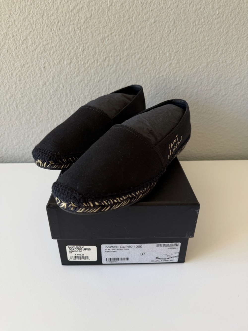 Saint Laurent Black Canvas Espadrilles with Braided Jute Trim